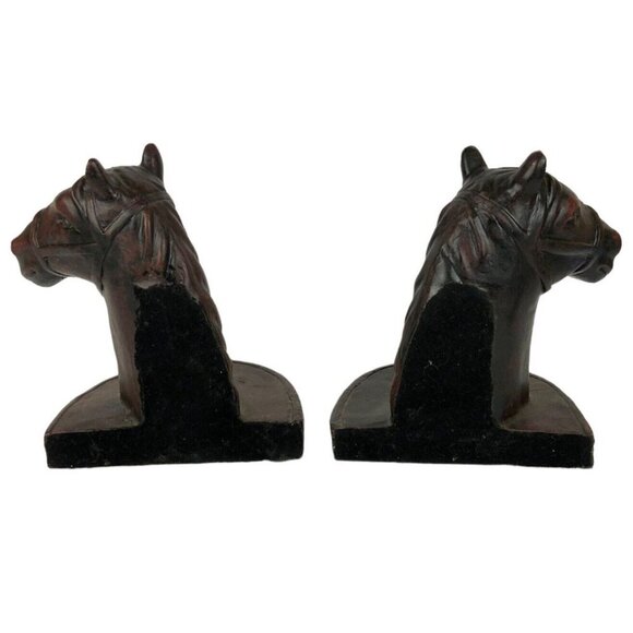 Resin Horse Head Bookends Brown Heavy Library Shelf Decor Realistic Design - Picture 4 of 9